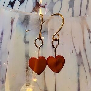 Red Dyed Shell and Gold Heart Earrings